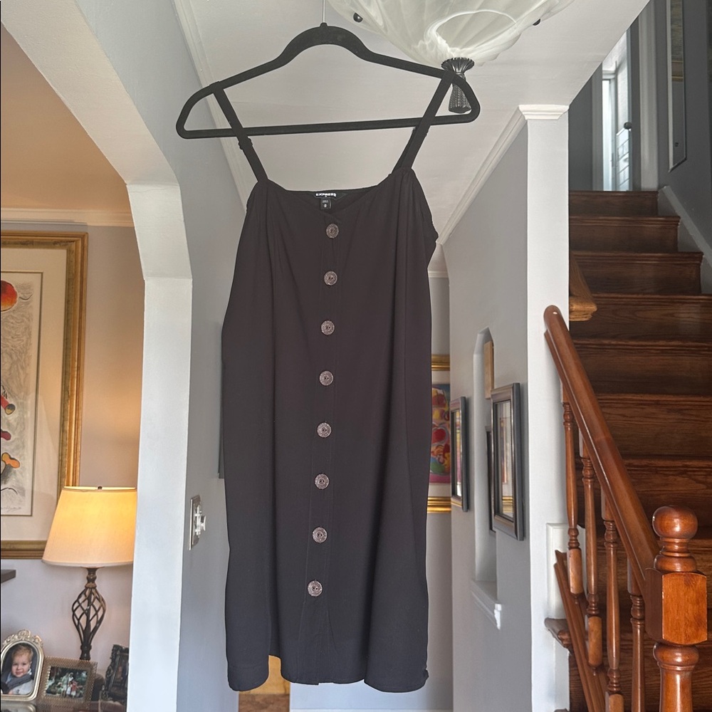Express Black Button-Front Slip Dress